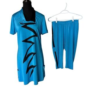 JAMIE SADOCK 2pc Set Short Sleeve Tunic Dress Knee Capri Tennis Run Medium *Flaw